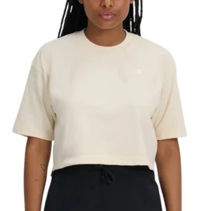 Camiseta New Balance Feminina Cropped Logo Bege 1