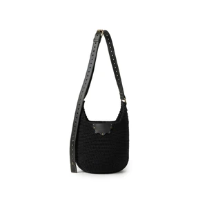 Bolsa Barra Lateral Em Croche E Couro Preta 1