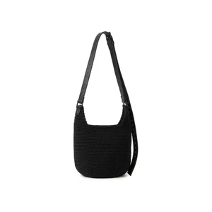 Bolsa Barra Lateral Em Croche E Couro Preta 2